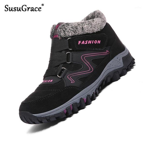 

susugrace woman snow boots winter female warm lining flats high-shoes outdoor casual slip resistant fashion footwear new1, Black