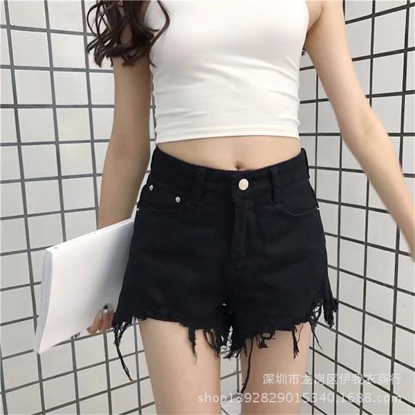 

women's denim shorts black classic vintage high waist blue wide leg female caual summer ladies shorts jeans for women plus size, White;black