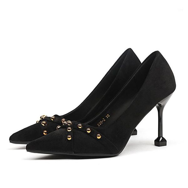 

dress shoes women shallow mouth pumps fashion design high heels office luxury solid color flocking pointed shoes1, Black