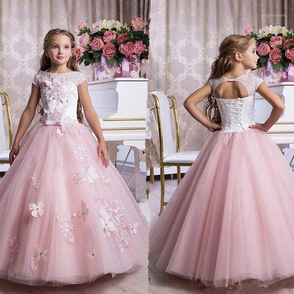 

elegant flower girl dresses champagne lace appliquÃ© sleeveless cascading kids pageant gowns for weddings first communion dresses1, Red;yellow