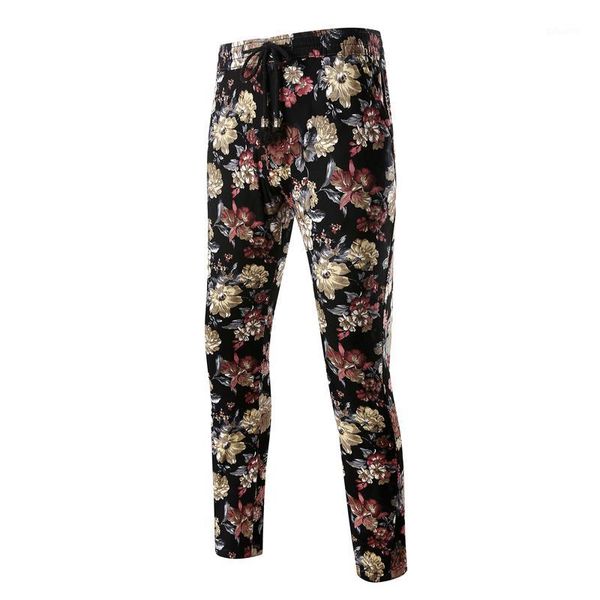 

wholesale- 2017 new fashion male cotton pants slim flowers elastic waist printed personalized 3d printing harem trousers men costume k031, Black