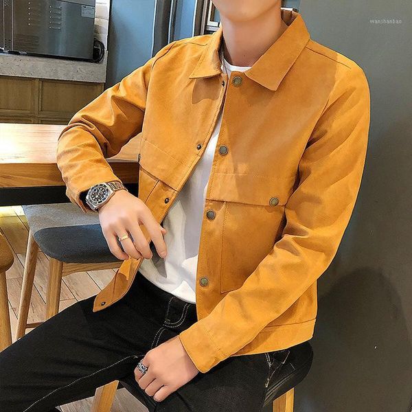 

2020 new men's spring short casual jacket lapel single breasted solid coat black gray red yellow big size xxxxl e11, Black;brown