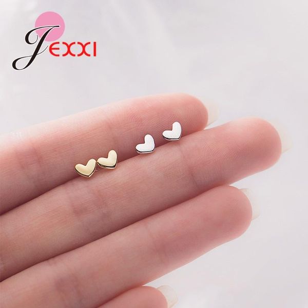 

stud tiny heart flower 925 sterling silver earrings for women girls gift minimalist gold color ear studs cute jewelry, Golden;silver