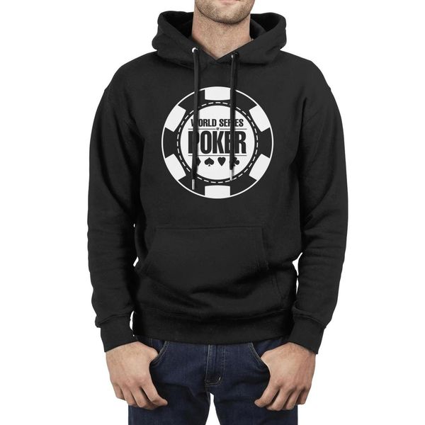 

world series of poker main event fashionable mens fleece hooded sweater printing personality printed long sleeve hoodie plaid pink white, Black