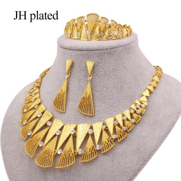 Schmuck Halskette Sets 24k Gold Farbe Dubai Luxus Für Frauen Afrikanische Hochzeit Geschenke Braut Armband Halskette Ohrringe Ring Schmuck Set