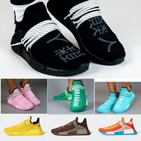 

nmd human race running shoes men women pharrell williams black white green orange pink mens trainers sports sneakers size 36-47, White;red
