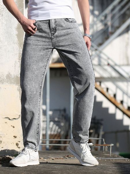 

men washed tapered jeans v5e8#, Blue