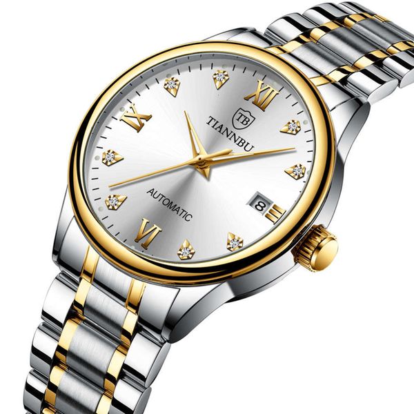 

tourbillon tianbo tiannbu waterproof mechanical watch automatic mechanical watch men's business leisure luminous, Slivery;brown