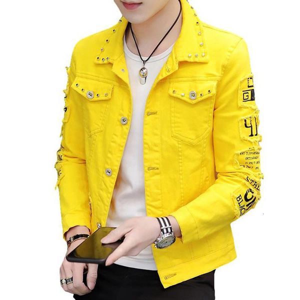 

men`s spring and autumn jeans coat men's korean-style fashion students handsome rivet studded denim jacket street style, Black;brown