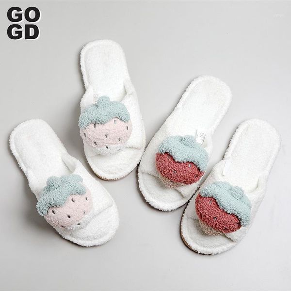 

slippers [gogd]2021 woman bow cotton ladies cute winter warm indoor non-slip home shoe fluffy slippers1, Black