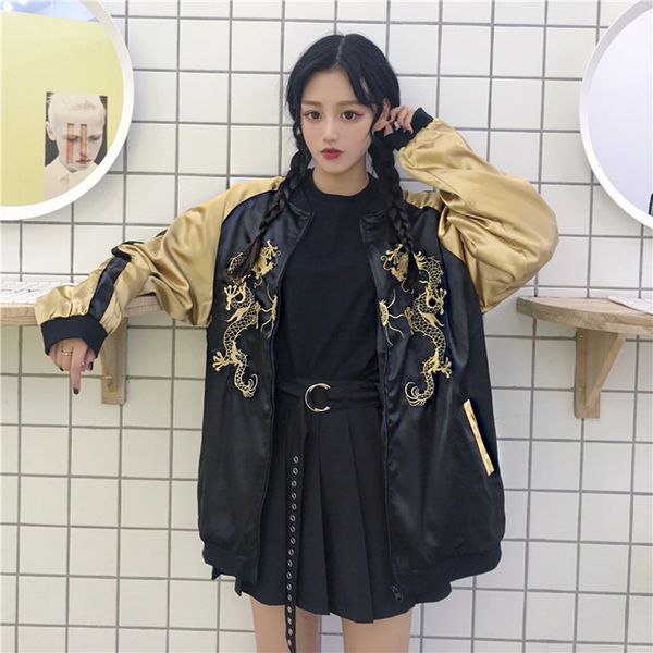 

women bomber jackets harajuku japanese style streetwear clothing bombers women dragon embroidered japan bomber jacket dd1710 s, Black;brown