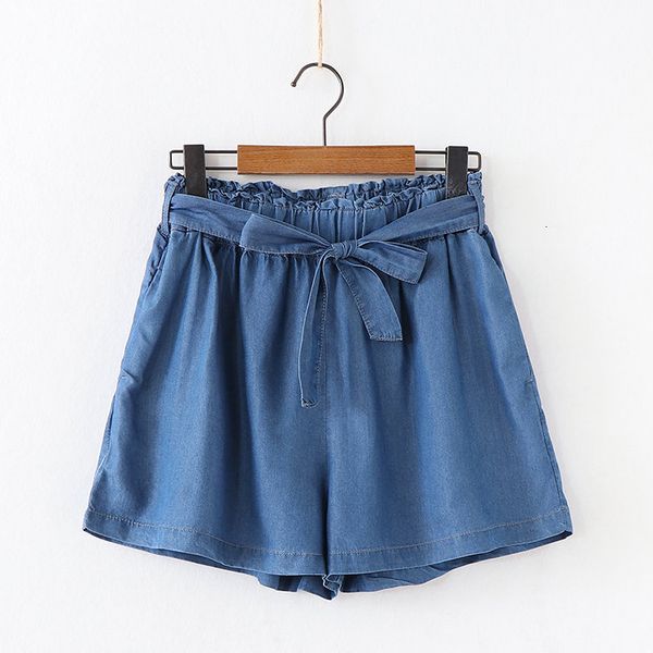 

2020 summer new style lace up bow waist casual denim shorts, Blue
