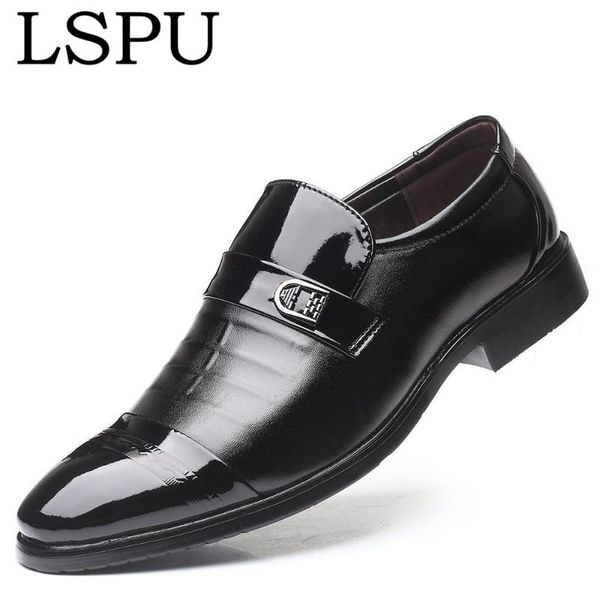 

brand lspu pointed toe men leather shoes lace up breathable casual business shoes fashion men dress black plus size 38-48