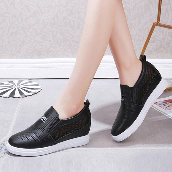 

новая мода кроссовки женщин квартира повседневная обувь для женщин creepers дышащих скольжений на hollow клинья высоких каблуков платформа f, Black