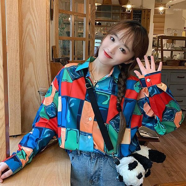

women print blouses fashion lapel long sleeve shirt women loose print cardigan casual blouses1, White
