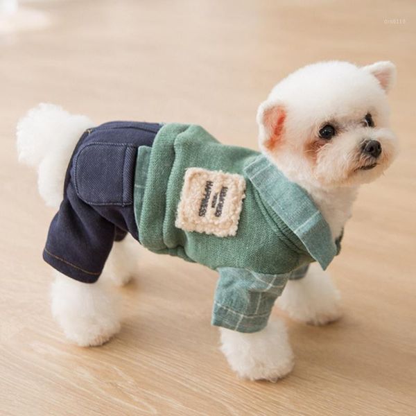 

pet plus velvet thick four-legged clothes bib war bodysuit cute autumn winter rompers1
