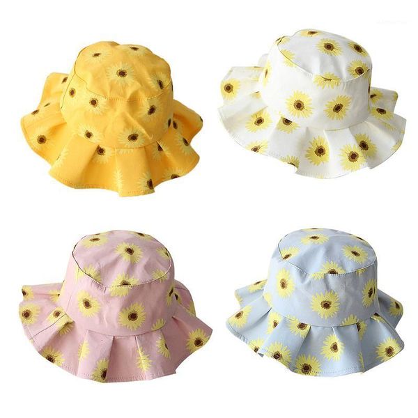

1-4y summer princess infant baby girls hats sunflowers print causal sunhats outdoors caps1, Yellow