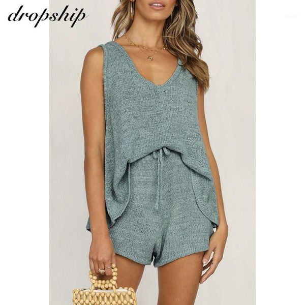 

dropshipping summer solid two piece set sleeveless crop short women fashion 2020 summer beach casual cute matching sets1, Gray