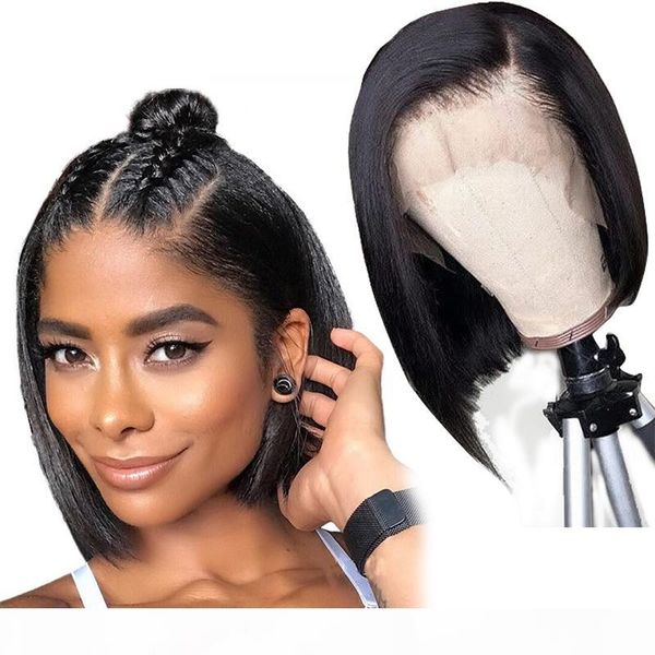 

lace front human hair wigs for black women brazilian straight lace front wig bob lace front wigs pre plucked remy, Black;brown
