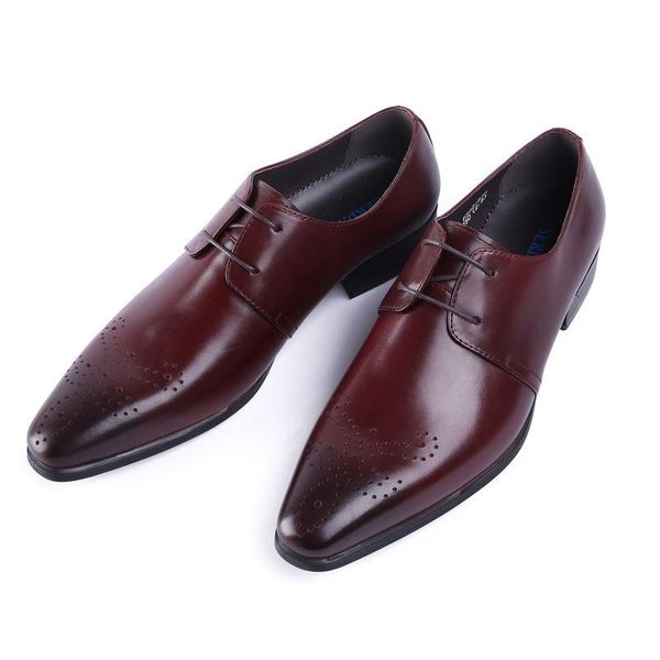 

leather shoes youth shoes lace-up business formal wear leather men's large size cowhide party wedding, Black