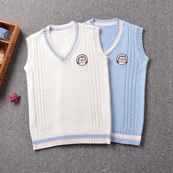 

2021 new cute penguin baby embroidery college style japan soft sister jk uniforms knitted vest drop shipping, White;black