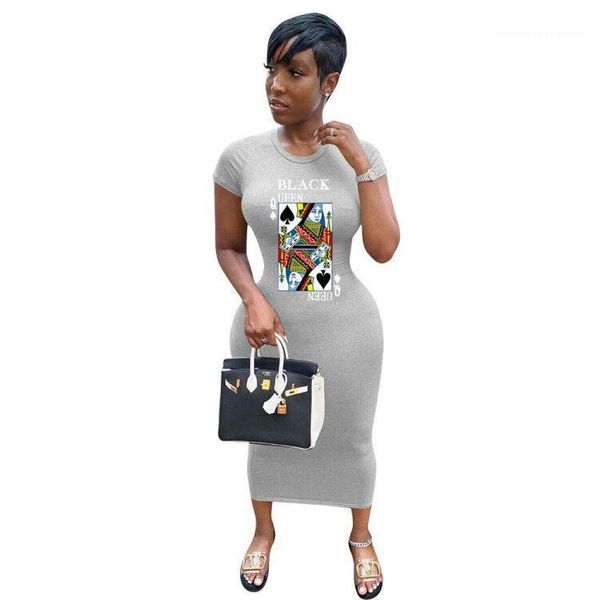 

dress short sleeve crew neck slim fit tshirt dresses ladies casual clothes women playing card, Black;gray