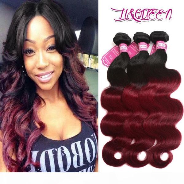 

ombre hair bundles body wave brazilian virgin hair weft double weft ombre bundles 1b burg color natural queen bundles, Black;brown