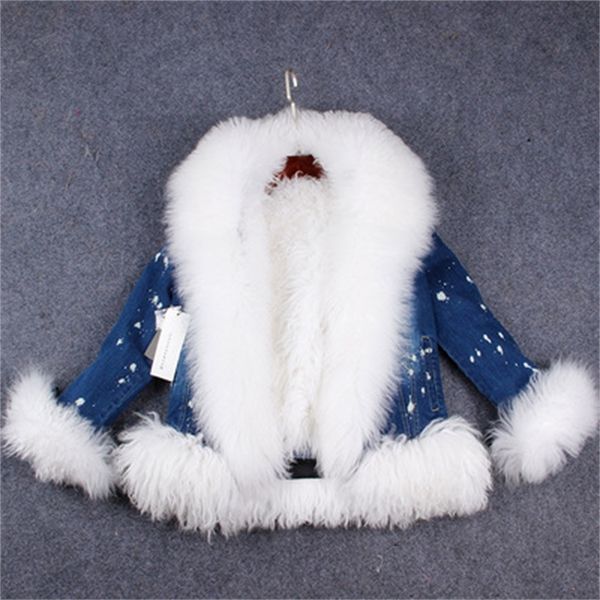 

furnace 2021 leather new wool whole skin detachable short hole dressed denim female more velvet jacket 2nac, Black