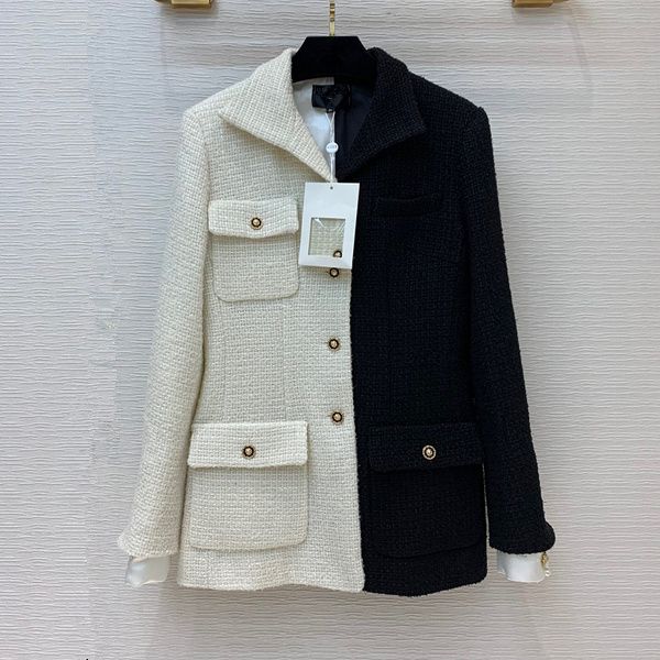 

europe and the united states women's new winter 2020 long-sleeved white black single-breasted fashion tweed coat