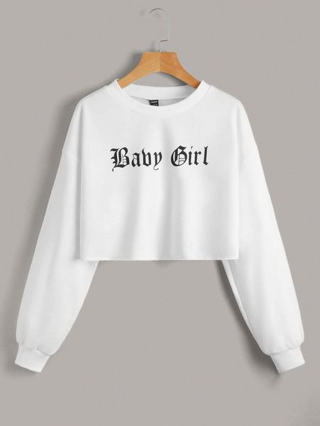 

letter print drop shoulder crop sweatshirt c5wv#, White;black