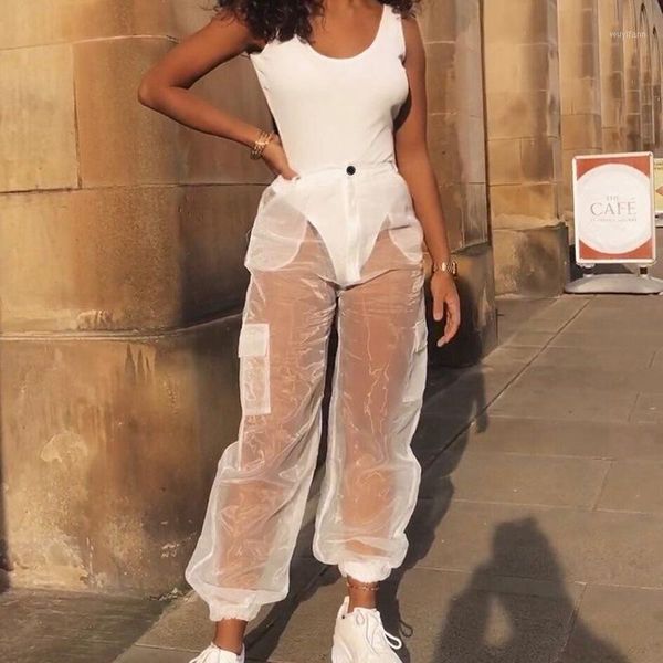 

2020 new arrivals mesh perspective pants for women trendy loose women summer thin party dress, Black;white