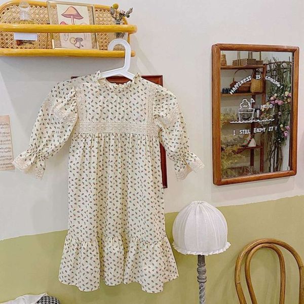

new spring children's ctong.kids korean 2021 floral lace patchwork drs, Red;yellow