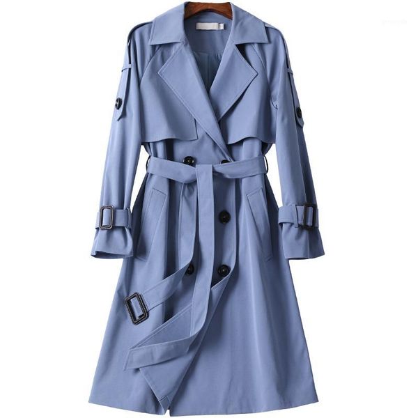 

windbreaker female spring autumn long trench coat women belt double breasted classic elegant korean fashion office lady overcoat1, Tan;black