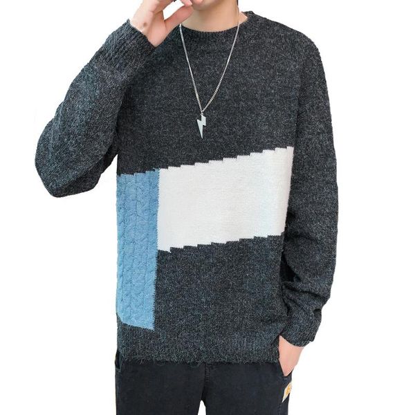

winter sweater men's thick knitted bottom geometric sweater, White;black