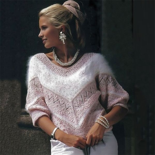 Mode Rosa Gestreifte Plüsch Pullover Frauen Herbst Winter Kleidung Dicke Übergroße Pullover Jumper Gestrickte Pullover Damen 201128