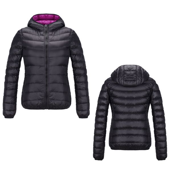

2021 new woman hooded ultra light down jacket women double side reversible jackets lightweight warm coat 0t43, Black