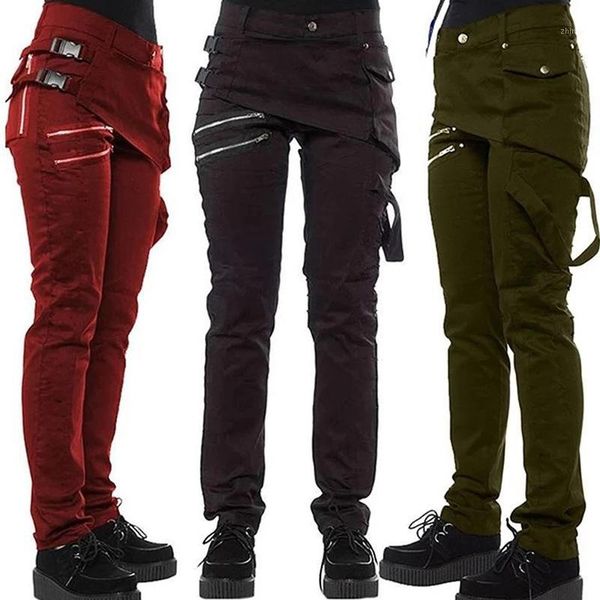 

new women gothic pants zipper pockets rivet steampunk trousers rock style pants mv661, Black;white
