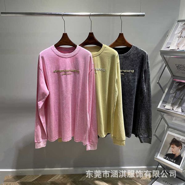 

aw king's pickling used men's and women's sweater gold thread three-dimensional letter embroidery round neck long sleeve t, Black