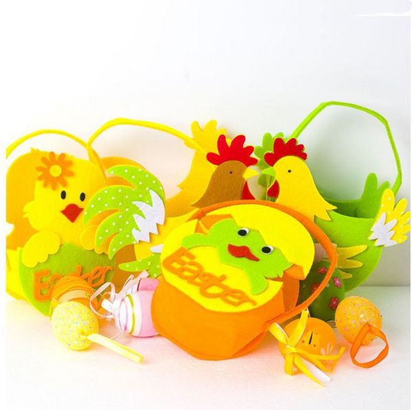 

2021 easter basket non-woven cartoon cock handbasket child kids egg basket bucket candy storage basket handbag tote bag g12005, Black