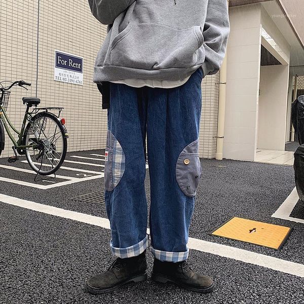 

men's pants spring corduroy men's fashion hit color casual man streetwear wild hip-hop loose straight trousers mens s-xl1, Black