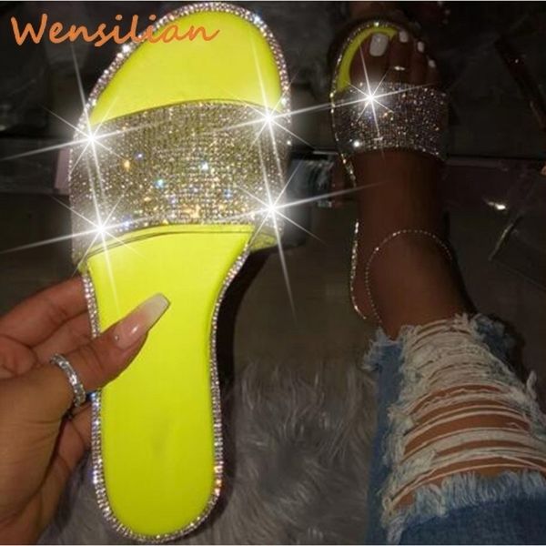 

women slides summer ladies home flip flops female house crystal glitter slippers indoor flat shoes chanclas mujer plus size y200628, Black