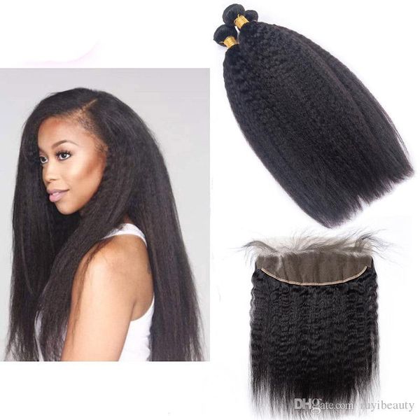 

brazilian virgin human hair 3 bundles with 13*4 lace closure kinky straight 4pieces lot hair extensions 8-30inch yaki natural color, Black;brown