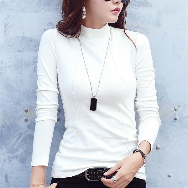 

90% cotton basic turtleneck white sweater for women slim winter bottom female warm autumn shirt pullovers lady jumper lj200815, White;black