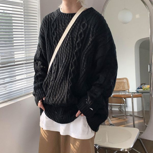 

2021 new privathinker men's thickened warm solid color korean streetwear woman pullovers soft male fashion sweater clothing hqen, White;black