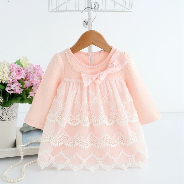 

2021 new spring autumn cotton pearls kids clothes newborn infant clothing baby girls vestido infantil 2 color 3dh1, Red;yellow