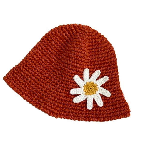 

women chunky crochet knit dome bucket hat daisy floral round fisherman cap, Blue;gray