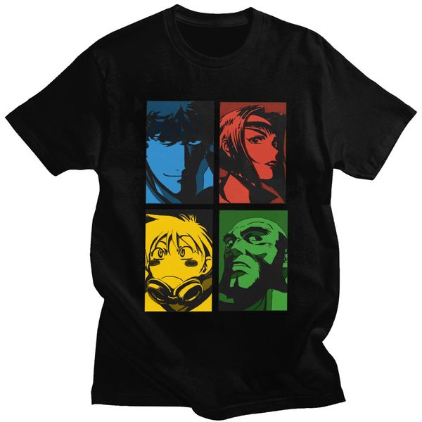 

sport 90s anime cowboy bebop t-shirt men o-neck short sleeve let's jam casual tshirt soft cotton slim fit tee gift manga fan clothing