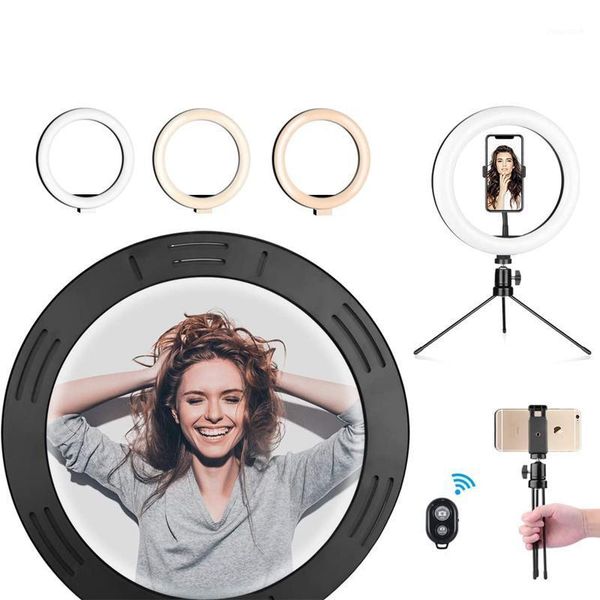 

dimmable led ring fill light phone camera with adjustable tripod stand desk makeup selfie ringlight phone holder aro de luz para1