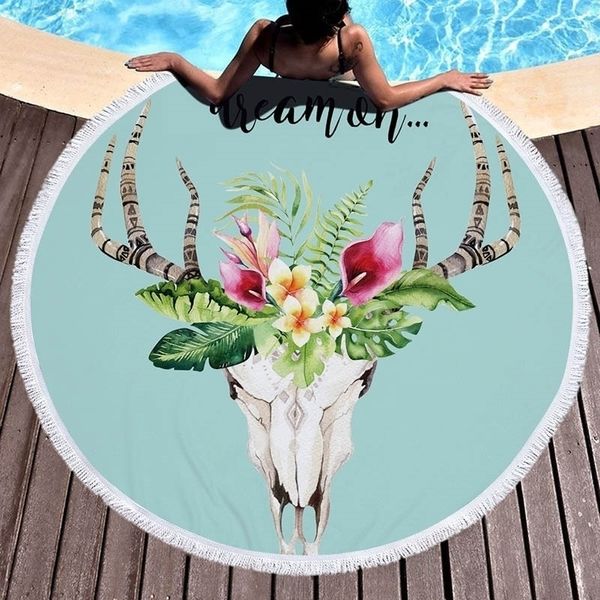 

deer towel elk roundie circle yoga mat large round beach blanket with tassels microfiber 59 inches