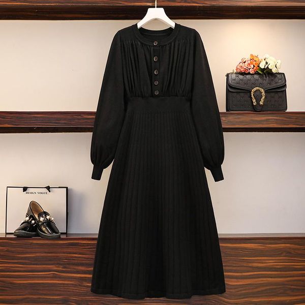 

coigarsam 4xl plus size knitting women long dress dresses red black 5775, Black;gray
